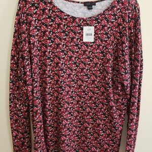 J. Jill Red and Black Floral Long Sleeve Top